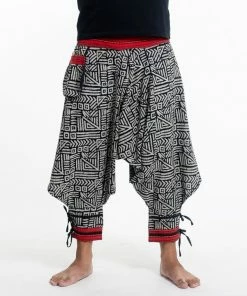 HaremPants.com Woven Prints Thai Hill Tribe Fabric Men's Harem Pants With Ankle Straps In Black