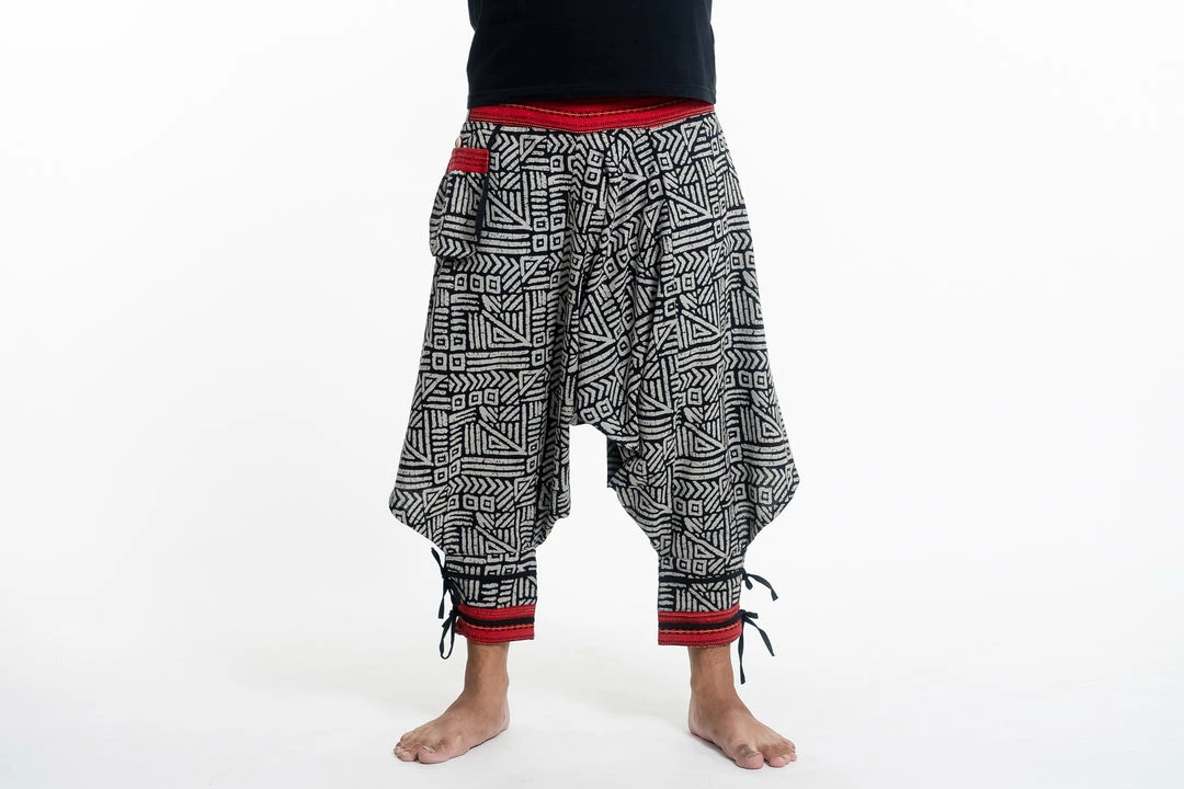 HaremPants.com Woven Prints Thai Hill Tribe Fabric Men's Harem Pants With Ankle Straps In Black 4 HaremPants.com Woven Prints Thai Hill Tribe Fabric Men's Harem Pants With Ankle Straps In Black