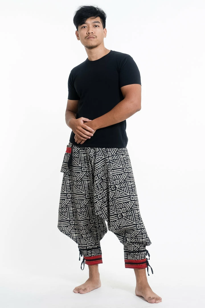 HaremPants.com Woven Prints Thai Hill Tribe Fabric Men's Harem Pants With Ankle Straps In Black 3 HaremPants.com Woven Prints Thai Hill Tribe Fabric Men's Harem Pants With Ankle Straps In Black