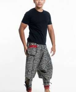 HaremPants.com Woven Prints Thai Hill Tribe Fabric Men's Harem Pants With Ankle Straps In Black 7 HaremPants.com Woven Prints Thai Hill Tribe Fabric Men's Harem Pants With Ankle Straps In Black