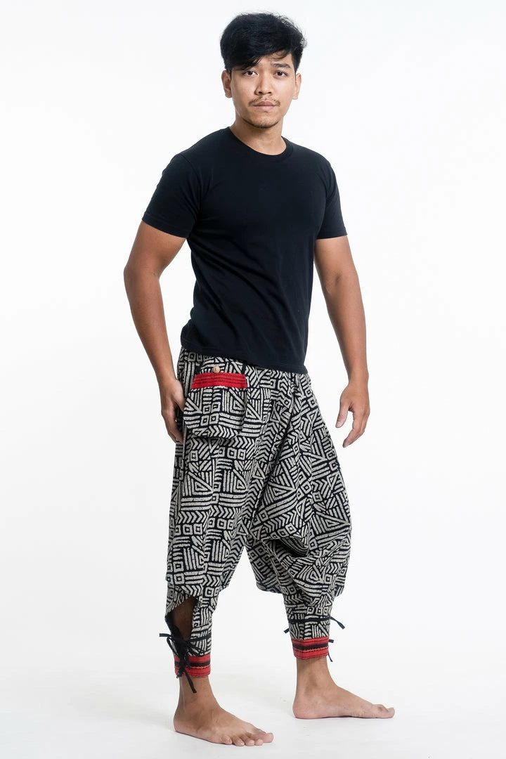 HaremPants.com Woven Prints Thai Hill Tribe Fabric Men's Harem Pants With Ankle Straps In Black 5 HaremPants.com Woven Prints Thai Hill Tribe Fabric Men's Harem Pants With Ankle Straps In Black