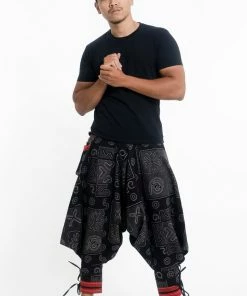 HaremPants.com Black And Gray Thai Hill Tribe Fabric Men's Harem Pants With Ankle Straps