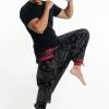HaremPants.com Black And Gray Thai Hill Tribe Fabric Men's Harem Pants With Ankle Straps