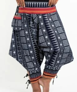 HaremPants.com Plus Size Traditional Prints Thai Hill Tribe Fabric Men's Harem Pants With Ankle Straps In Navy