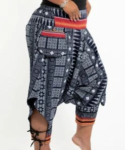 HaremPants.com Plus Size Traditional Prints Thai Hill Tribe Fabric Men's Harem Pants With Ankle Straps In Navy