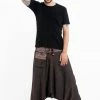 HaremPants.com Pinstripe Cotton Low Cut Men's Harem Pants With Hill Tribe Trim Brown