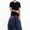 HaremPants.com Pinstripe Cotton Low Cut Men's Harem Pants With Hill Tribe Trim Navy