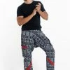 HaremPants.com Traditional Print Thai Hill Tribe Fabric Men's Slim Cut Harem Pants In Black And White