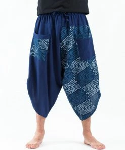 HaremPants.com Two Tone Maze Prints Men's Three Quarter Pants In Blue
