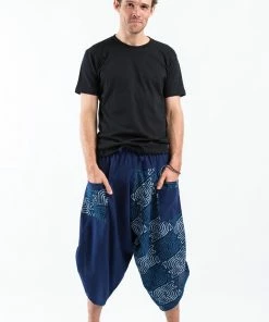 HaremPants.com Two Tone Maze Prints Men's Three Quarter Pants In Blue
