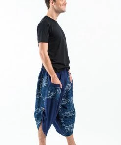 HaremPants.com Two Tone Maze Prints Men's Three Quarter Pants In Blue