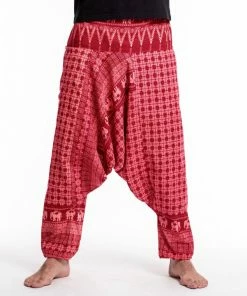 HaremPants.com Hill Tribe Elephant Men's Elephant Pants In Red