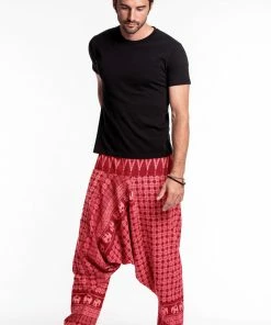 HaremPants.com Hill Tribe Elephant Men's Elephant Pants In Red