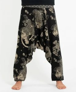 HaremPants.com Hill Tribe Koi Fish Print Men's Harem Pants In Black