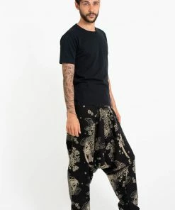 HaremPants.com Hill Tribe Koi Fish Print Men's Harem Pants In Black