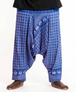 HaremPants.com Plus Size Hill Tribe Elephant Men's Elephant Pants In Blue