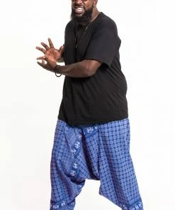 HaremPants.com Plus Size Hill Tribe Elephant Men's Elephant Pants In Blue