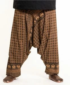 HaremPants.com Plus Size Hill Tribe Elephant Men's Elephant Pants In Brown