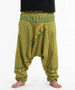 HaremPants.com Plus Size Hill Tribe Elephant Men's Elephant Pants In Green
