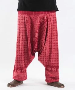 HaremPants.com Plus Size Hill Tribe Elephant Men's Elephant Pants In Red