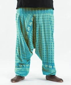 HaremPants.com Plus Size Hill Tribe Elephant Men's Elephant Pants In Turquoise