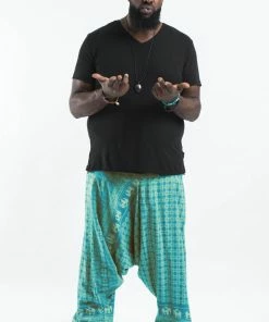 HaremPants.com Plus Size Hill Tribe Elephant Men's Elephant Pants In Turquoise