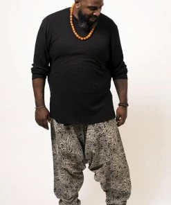 HaremPants.com Plus Size Hill Tribe Paisley Print Men's Harem Pants In Black