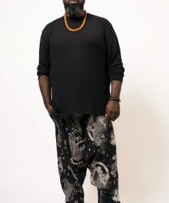 HaremPants.com Plus Size Hill Tribe Koi Fish Print Men's Harem Pants In Black