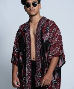 HaremPants.com Women's Paisley Feathers Kimono Cardigan In Black