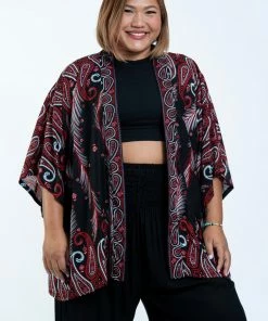 HaremPants.com Women's Paisley Feathers Kimono Cardigan In Black
