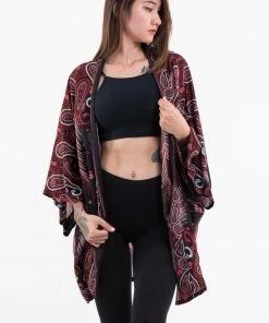 HaremPants.com Women's Paisley Feathers Kimono Cardigan In Black