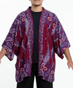 HaremPants.com Paisley Feathers Kimono Cardigan In Red Women's