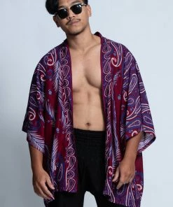 HaremPants.com Paisley Feathers Kimono Cardigan In Red Women's