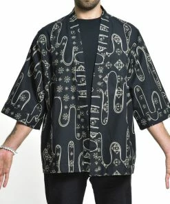 HaremPants.com Women's Japanese Print Cotton Kimono Cardigan In Black