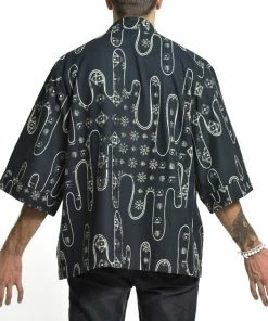 HaremPants.com Women's Japanese Print Cotton Kimono Cardigan In Black