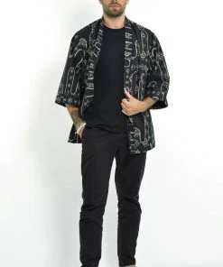 HaremPants.com Women's Japanese Print Cotton Kimono Cardigan In Black