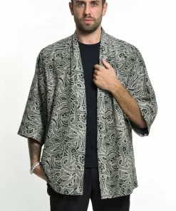 HaremPants.com Paisley Print Cotton Kimono Cardigan In Black