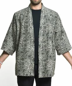 HaremPants.com Paisley Print Cotton Kimono Cardigan In Black