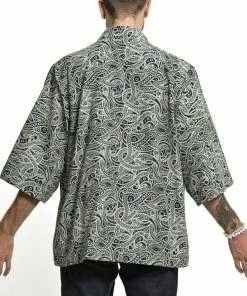 HaremPants.com Paisley Print Cotton Kimono Cardigan In Black