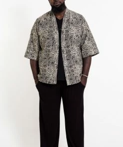 HaremPants.com Paisley Print Cotton Kimono Cardigan In Black