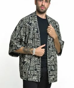 HaremPants.com Women's Elephant Print Cotton Kimono Cardigan In Black