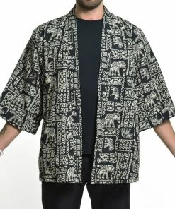 HaremPants.com Women's Elephant Print Cotton Kimono Cardigan In Black