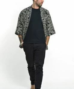 HaremPants.com Women's Elephant Print Cotton Kimono Cardigan In Black