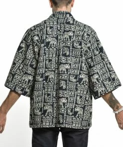 HaremPants.com Women's Elephant Print Cotton Kimono Cardigan In Black