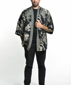 HaremPants.com Women's Koi Fish Print Cotton Kimono Cardigan In Black