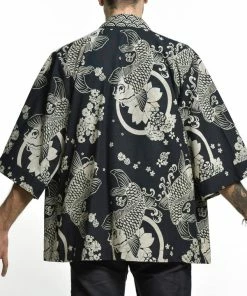 HaremPants.com Women's Koi Fish Print Cotton Kimono Cardigan In Black