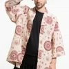 HaremPants.com Ohm Print Cotton Kimono Cardigan In Cream Women's
