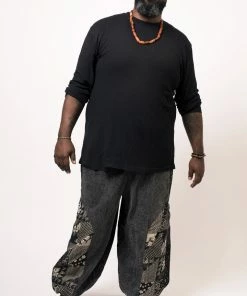 HaremPants.com Plus Size Stone Washed Patchwork Men Unisex Pants In Black Women's