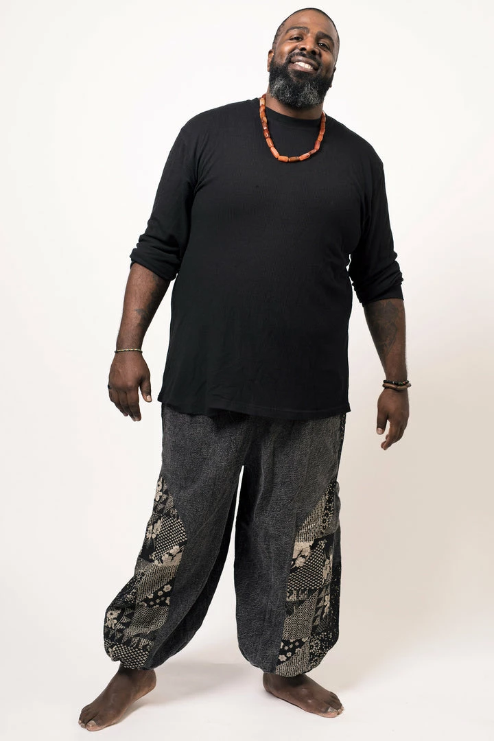 HaremPants.com Plus Size Stone Washed Patchwork Men Unisex Pants In Black Women's 3 HaremPants.com Plus Size Stone Washed Patchwork Men Unisex Pants In Black Women's