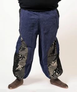 HaremPants.com Plus Size Stone Washed Patchwork Men Unisex Pants In Blue Women's